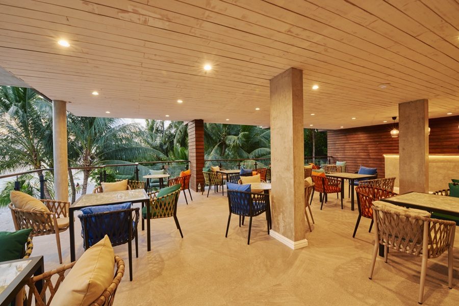 Open-air restaurant terrace at Beach Hotel Dhigurah